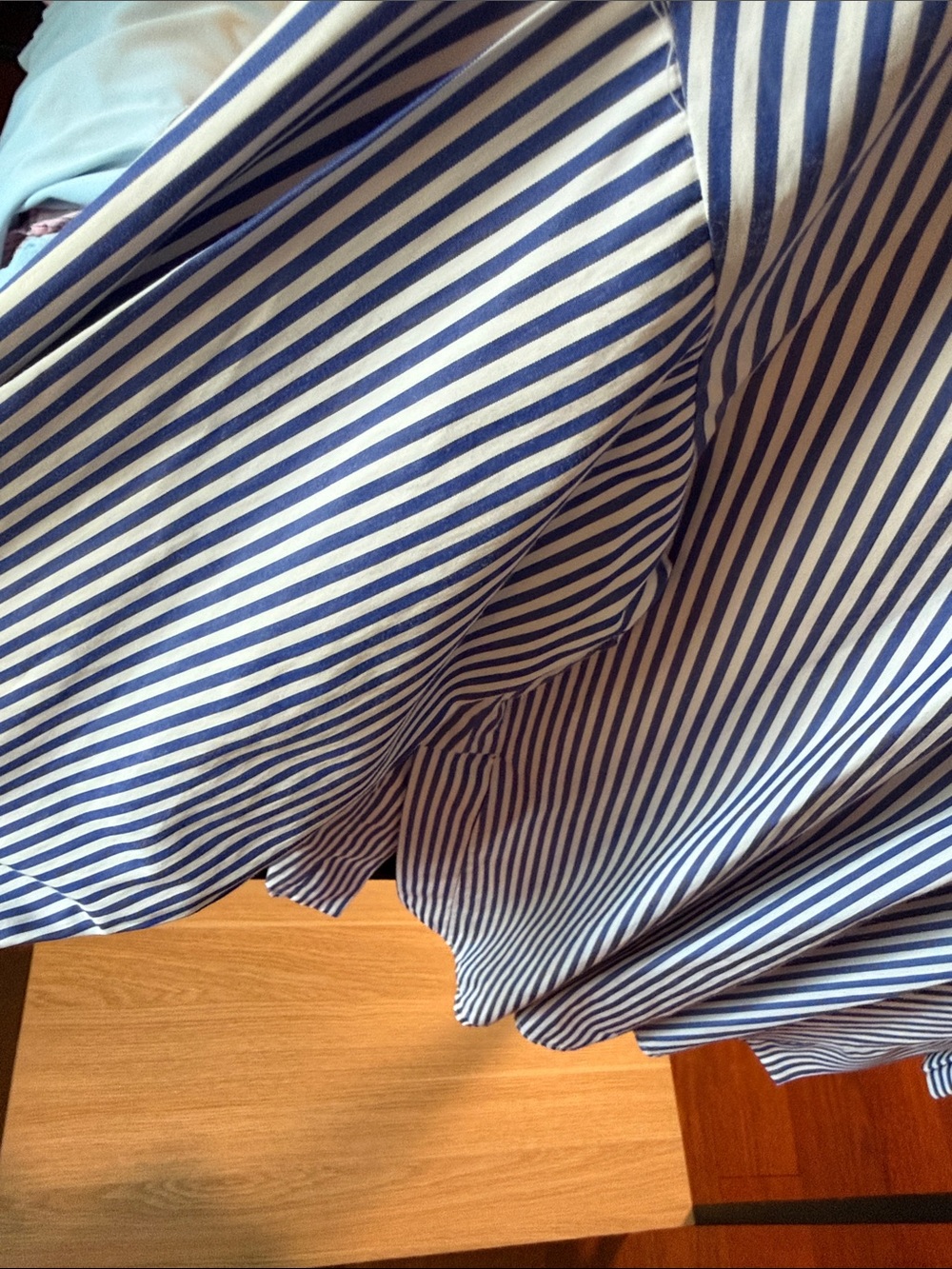 Zara women's Navy & White Vertical Stripe Dress Shirt - Picture 4 of 4